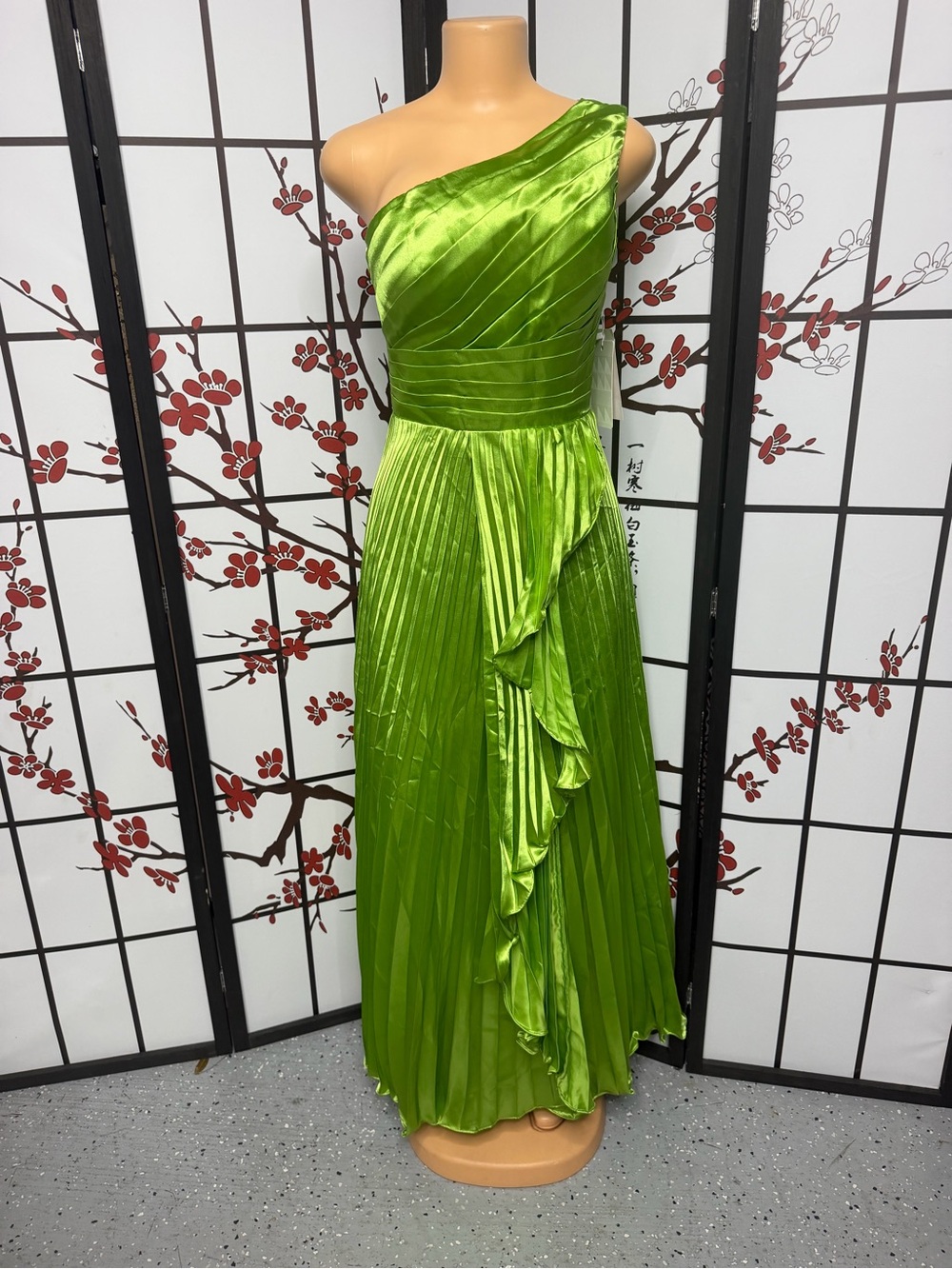 Asymmetric One-Shoulder Lime Green Evening Gown
